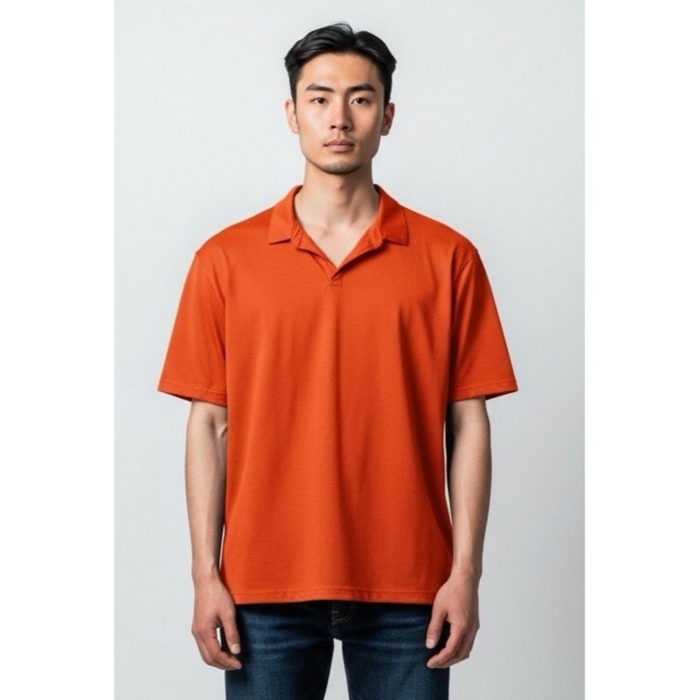 Ibex Men's XL Buttonless Pullover Performance Merino Bld Polo Shirt Orange EUC